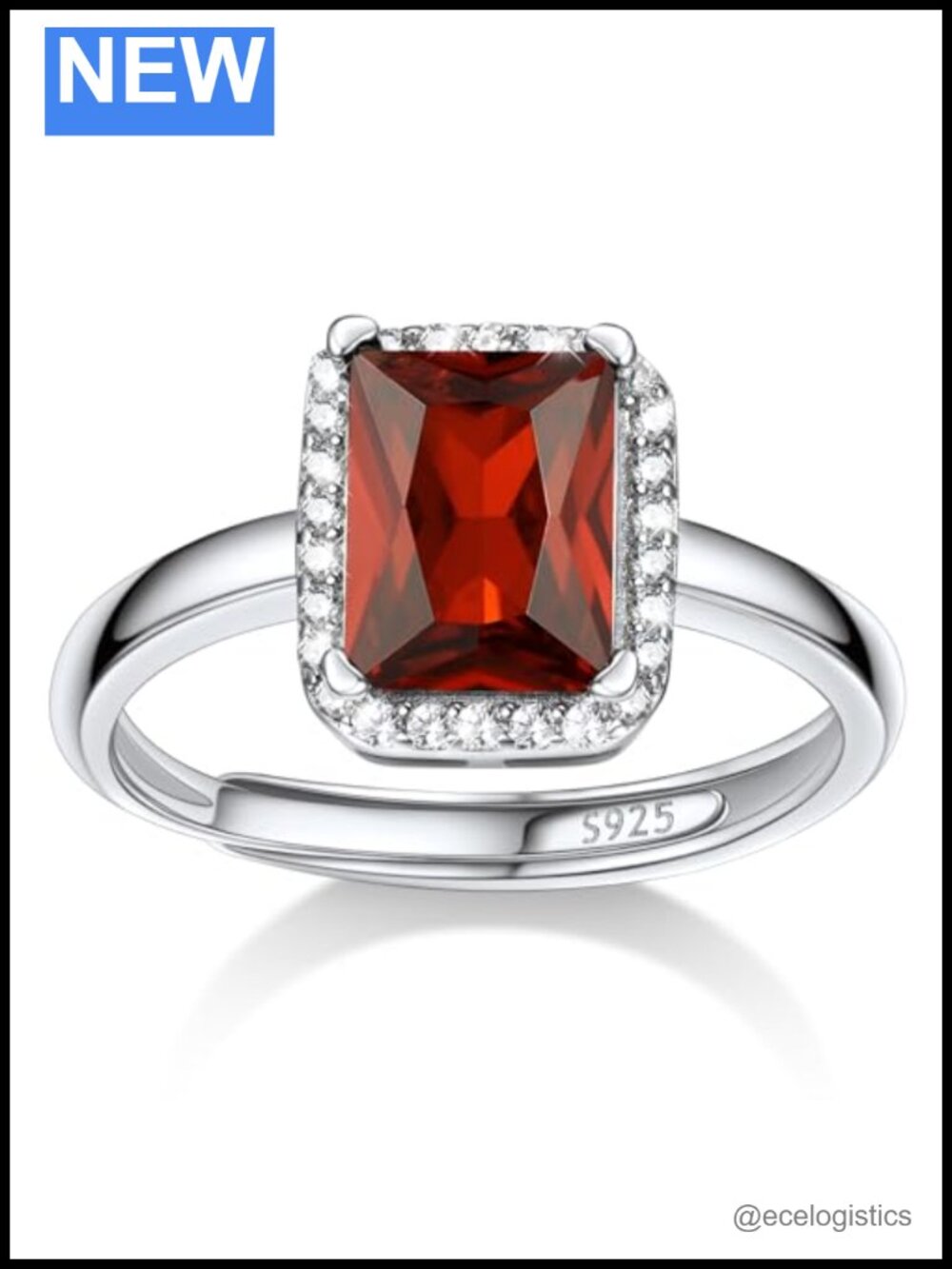 925 Sterling Silver Adjustable Birthstone Ring Women Square Crystal